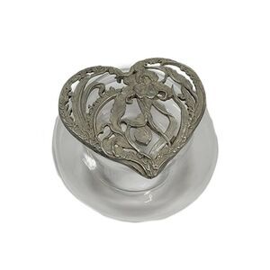 Vintage Rawcliffe Pewter Potpourri Bowl + Jar Lid 1989 Iris Flower Hearts Gems
